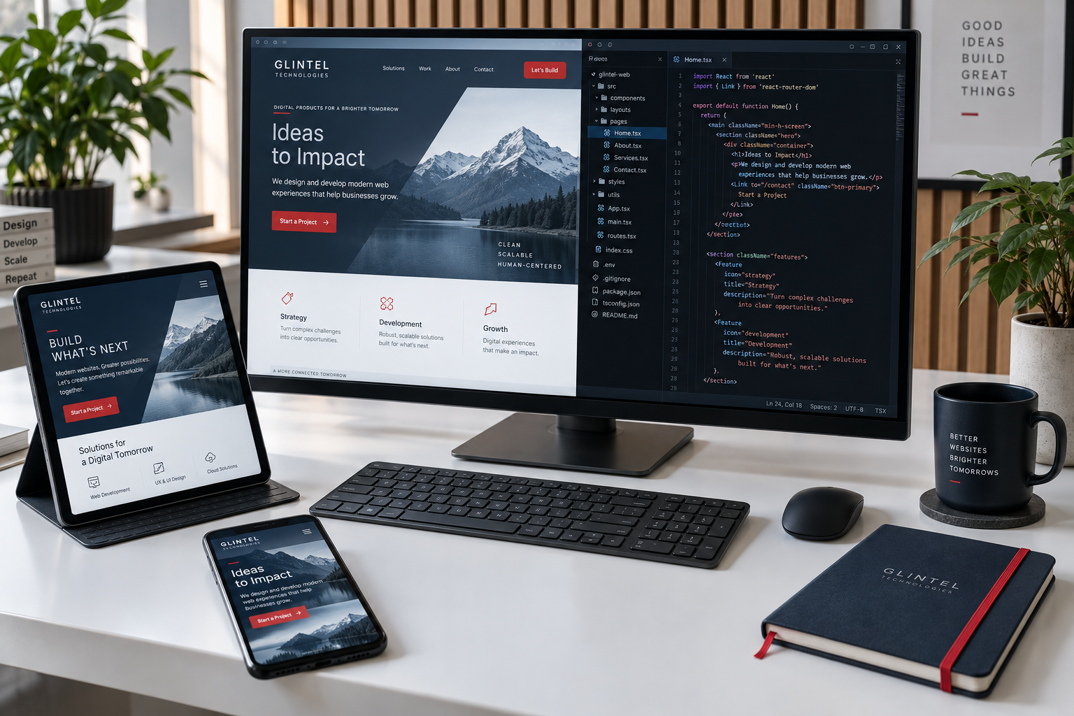 Illustrative website and app development workstation